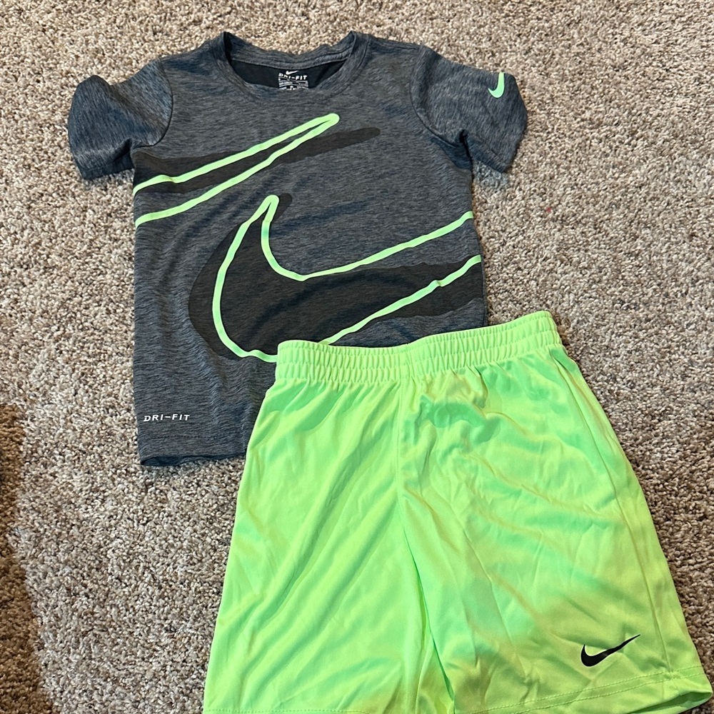 Nike Kids Charcoal and Lime Dri-FIT Outfit